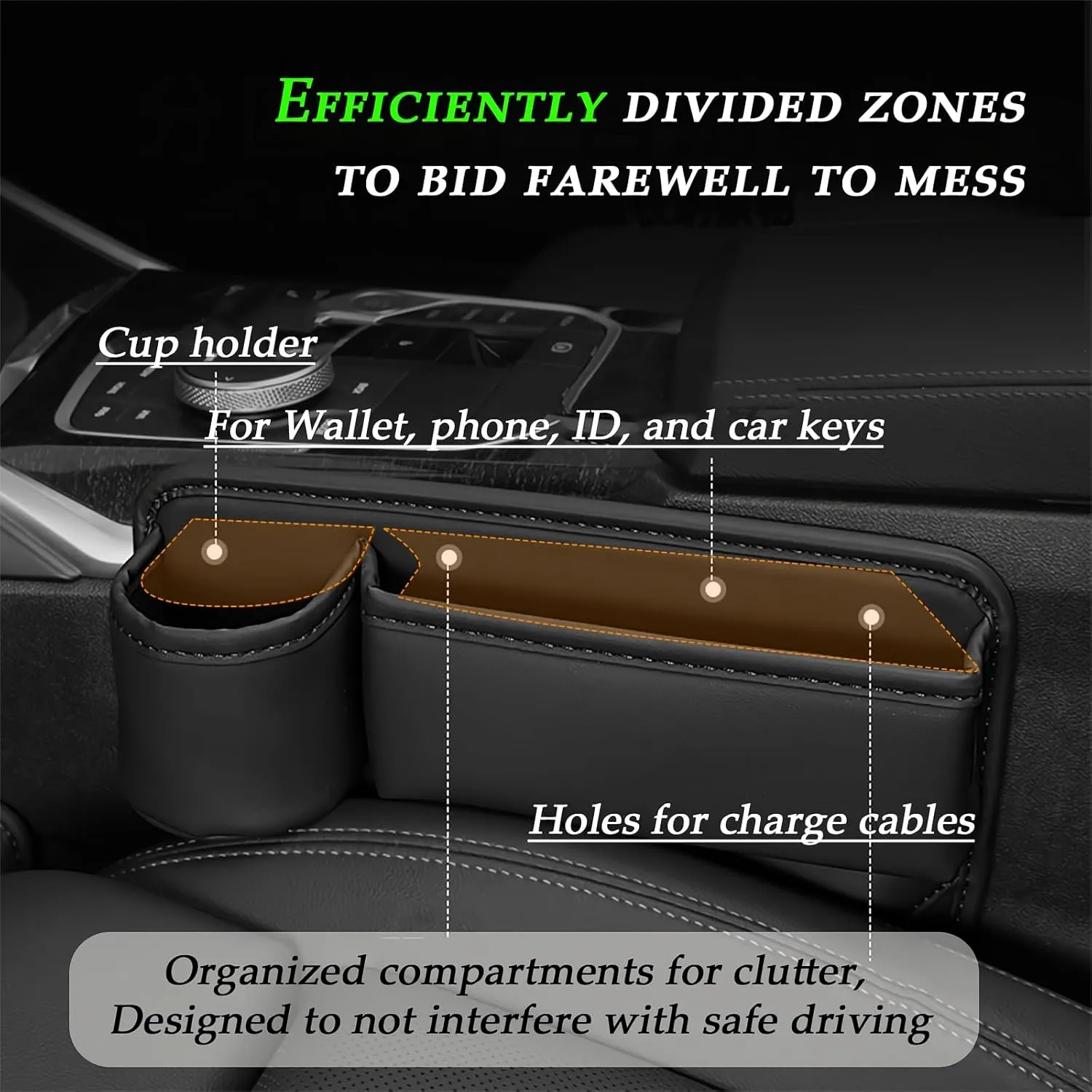 2 Packs Car Seat Gap Filler Organizer with Cup Holders for Drink, Car Seat Organizer,Seat Gap Storage Box,Car Leather Cup Holder Gap Bag Front Seat for Phone, Sunglasses,Keys(Black)