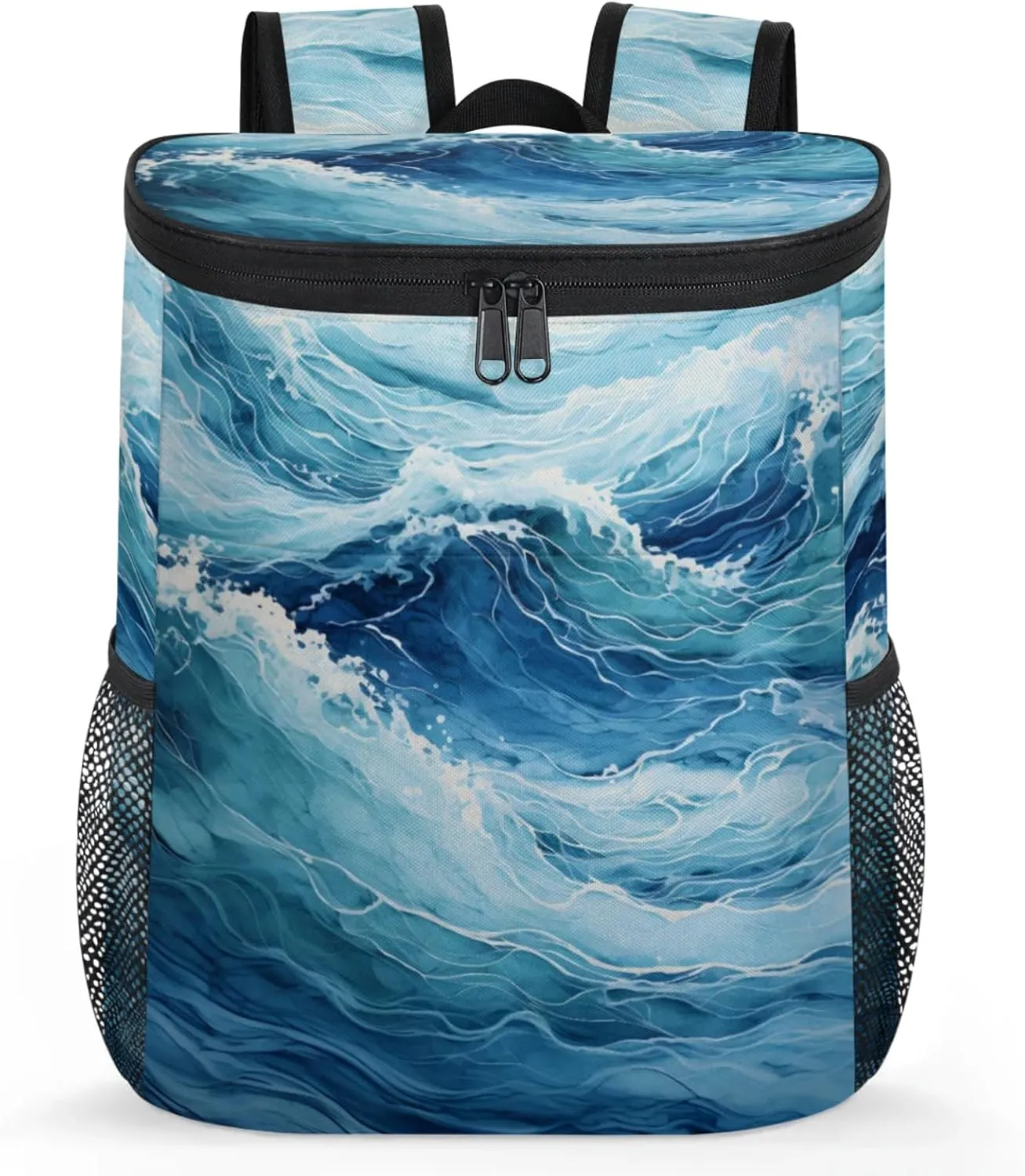 20-Hour Insulated Backpack Cooler Waves Sea Turbulent Leakproof Cooler Bag Portable Cooler Backpack