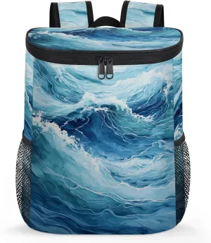 20-Hour Insulated Backpack Cooler Waves Sea Turbulent Leakproof Cooler Bag Portable Cooler Backpack