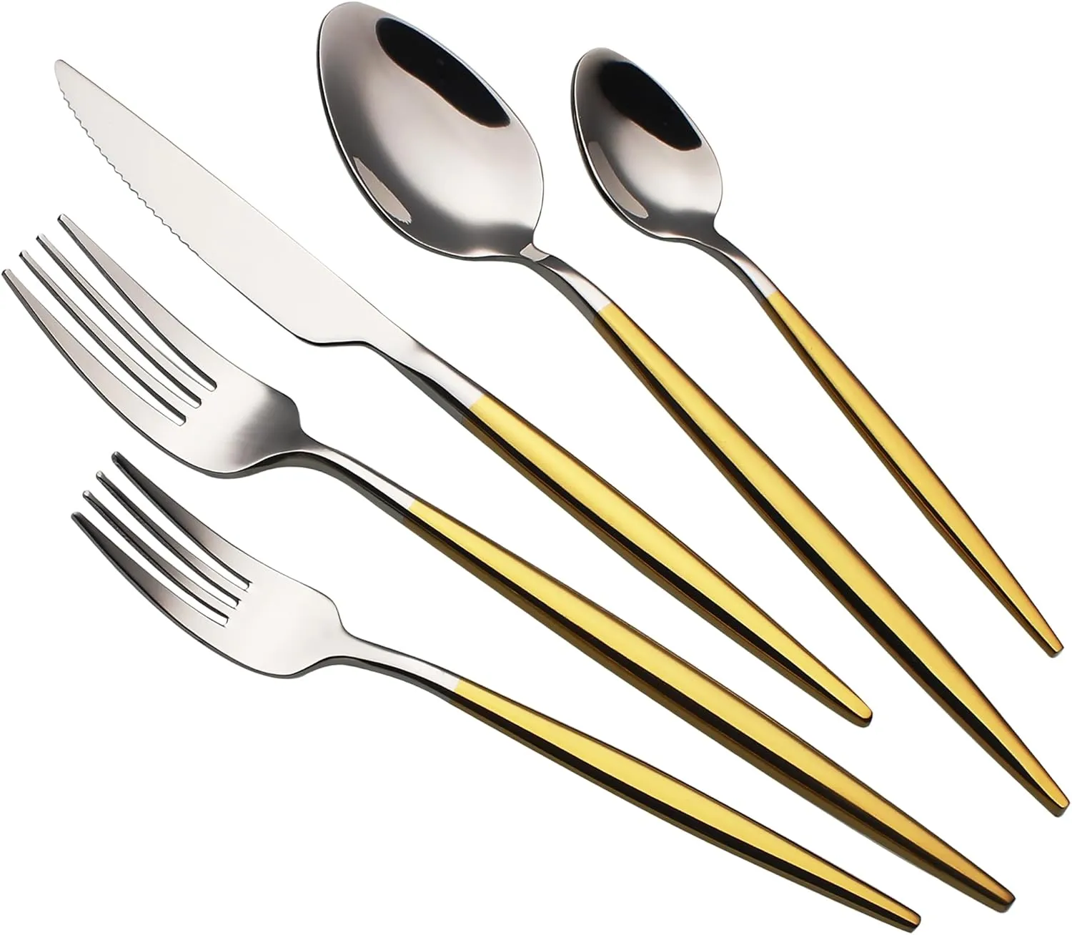 20 Piece Luxury Silverware Set for 4 Golden Handle Mirror-Polished 18/10 Stainless Steel Heavy Flatware Set Modern Cutlery Set Knife/Fork/Spoon with Gifts for Home & Hotel