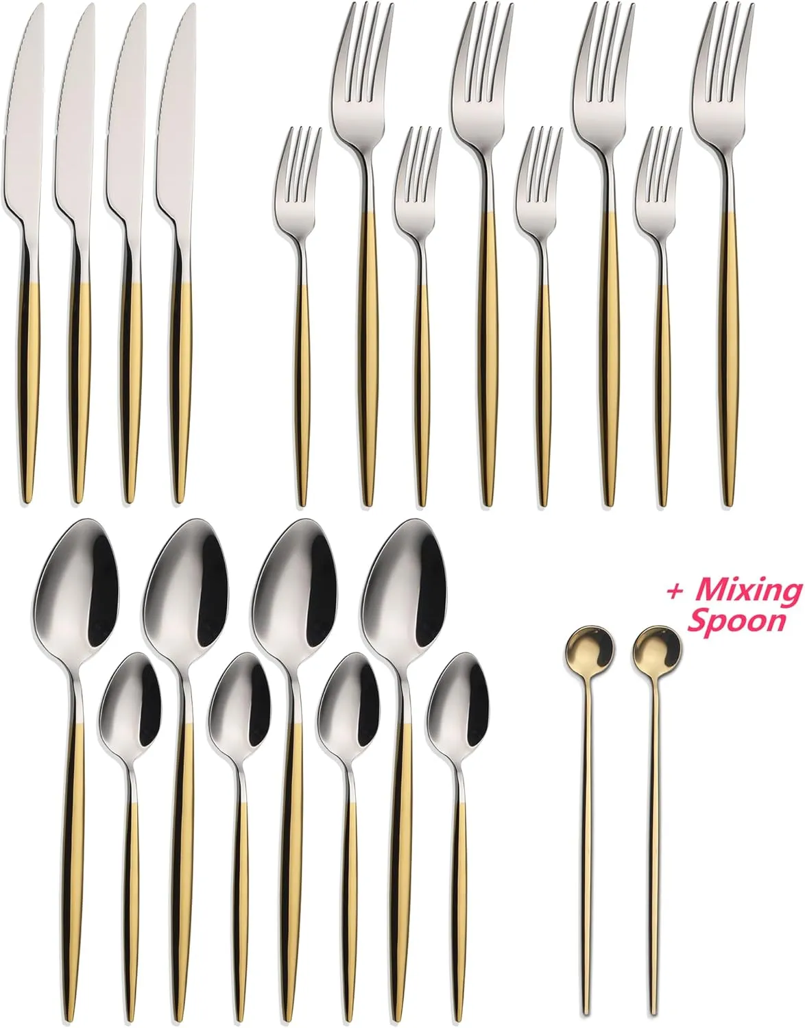 20 Piece Luxury Silverware Set for 4 Golden Handle Mirror-Polished 18/10 Stainless Steel Heavy Flatware Set Modern Cutlery Set Knife/Fork/Spoon with Gifts for Home & Hotel