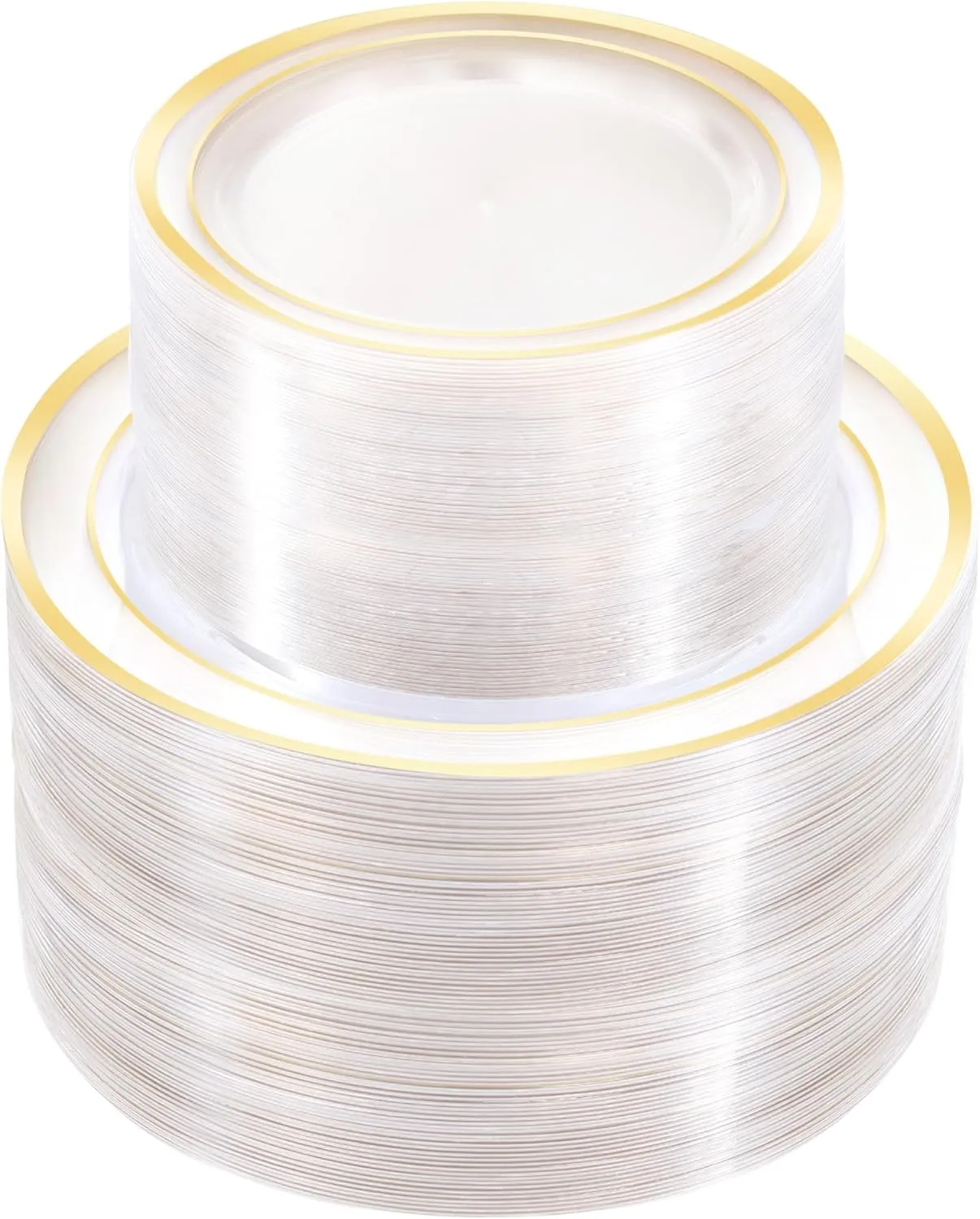 200 PCS Clear Gold Plastic Plates, Disposable Party Plates Include 100 Dinner Plate and 100 Dessert Plate Perfect for Holiday, Birthday, Wedding & Party