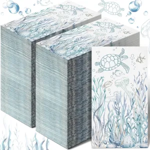 200 Pcs Coastal Turtle Bathroom Paper Guest Towel 2 Ply Summer Guest Napkins Blue Bathroom Paper Hand Towels Jellyfish Dinner Napkins Nautical Napkins for Wedding Baby Shower Holiday Party