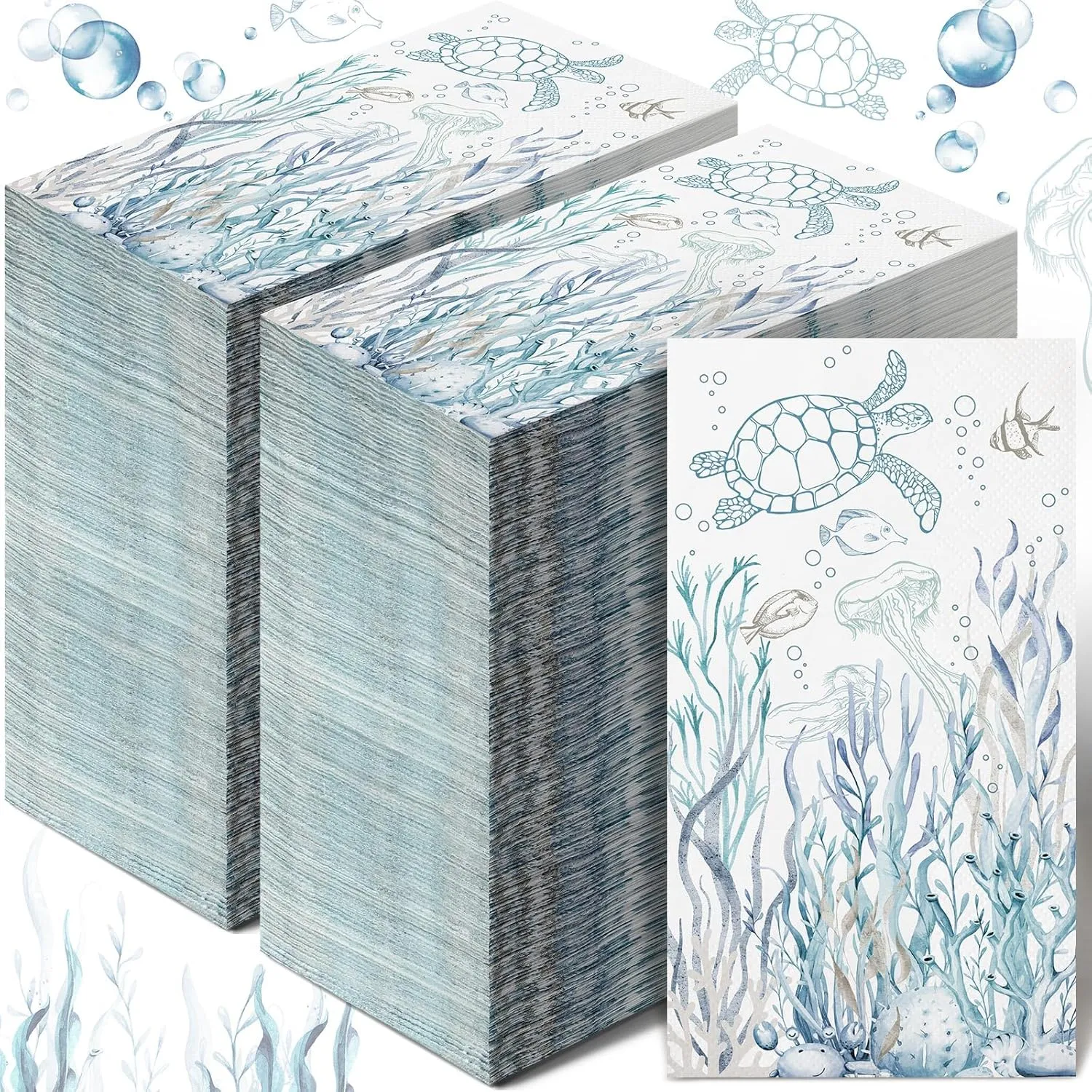 200 Pcs Coastal Turtle Bathroom Paper Guest Towel 2 Ply Summer Guest Napkins Blue Bathroom Paper Hand Towels Jellyfish Dinner Napkins Nautical Napkins for Wedding Baby Shower Holiday Party
