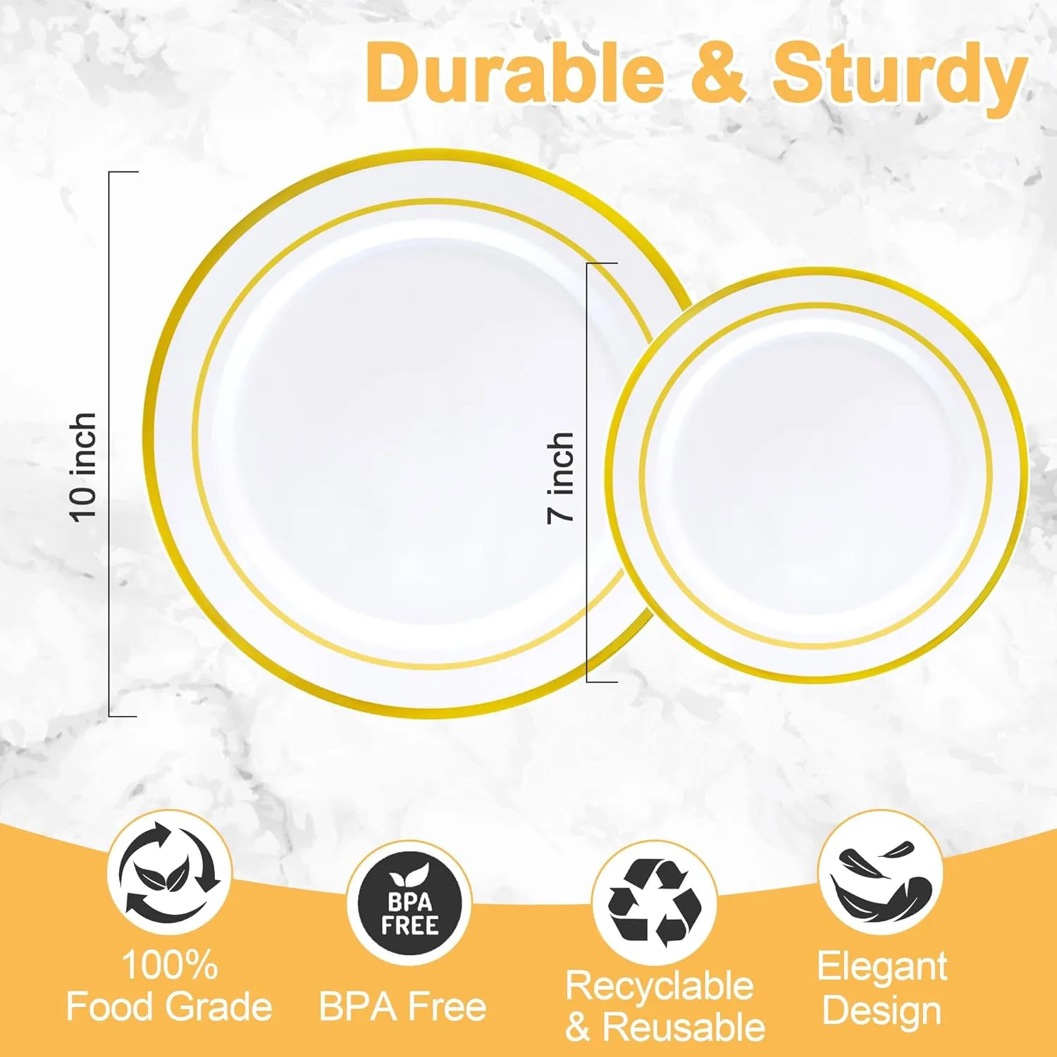200 PCS Gold Plastic Plates, Plastic Disposable Plates Include 100 Dinner Plate and 100 Dessert Plate Perfect for Holiday, Birthday, Wedding & Party