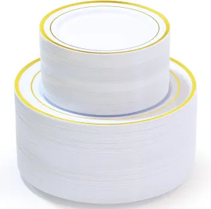200 PCS Gold Plastic Plates, Plastic Disposable Plates Include 100 Dinner Plate and 100 Dessert Plate Perfect for Holiday, Birthday, Wedding & Party