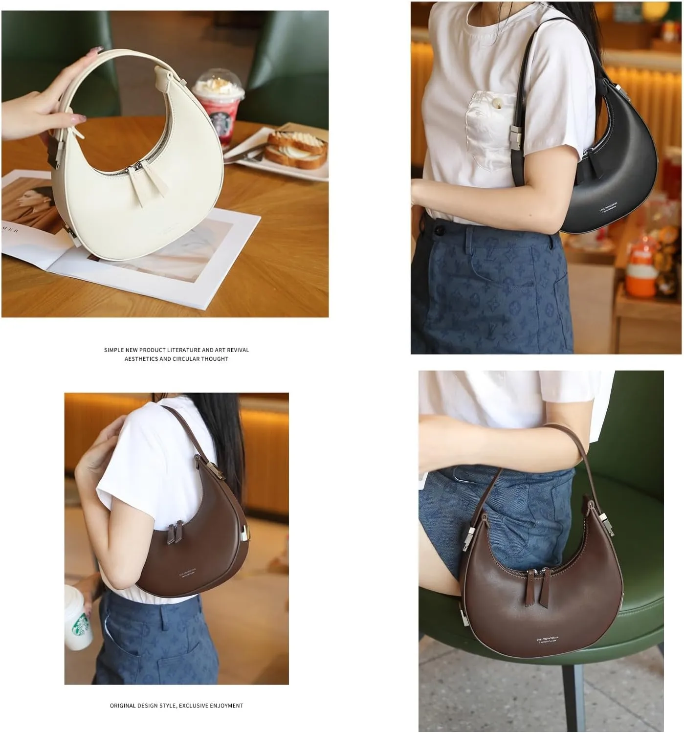 2023 New Ladies Genuine Leather Shoulder Handle Underarm Crescent Bag, Y2k Fashionable Adjustable Moon Bag With Handle. (green)