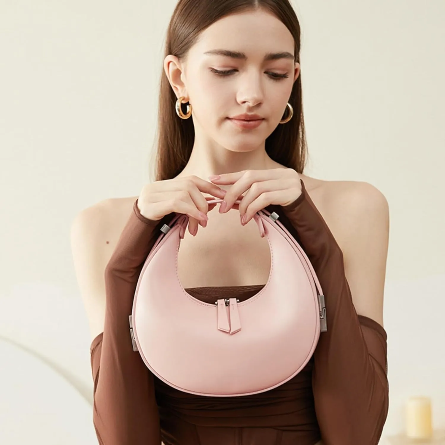 2023 New Ladies Genuine Leather Shoulder Handle Underarm Crescent Bag, Y2k Fashionable Adjustable Moon Bag With Handle. (green)
