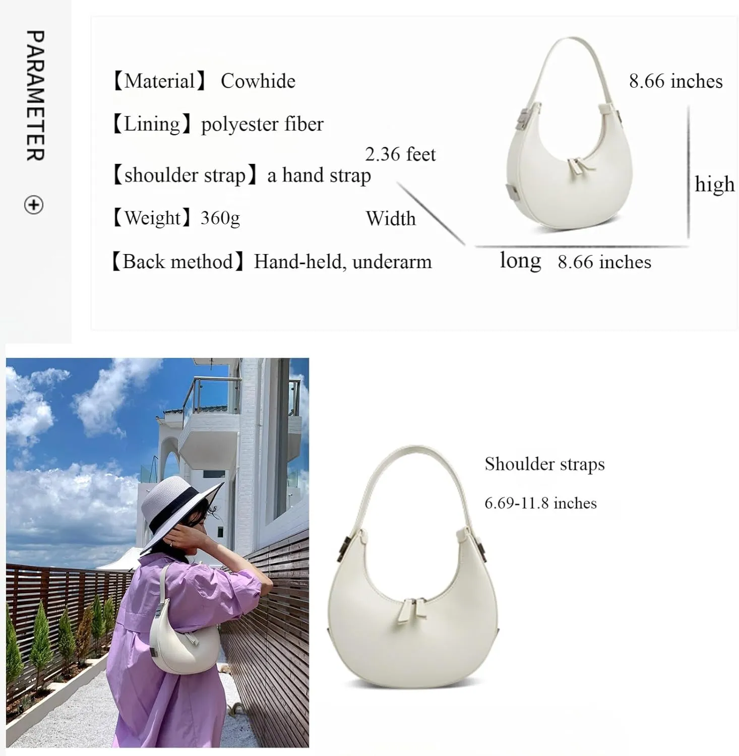2023 New Ladies Genuine Leather Shoulder Handle Underarm Crescent Bag, Y2k Fashionable Adjustable Moon Bag With Handle. (green)