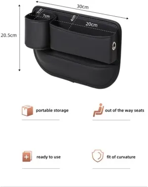 2024 New Seat Car Leather Cup Holder Gap Bag, Adjustable Car Seat Storage Box, Gap Filler Organizer with Cup Holder for Phones Glasses Keys Cards (Passenger Side,Black), QCBJ0527
