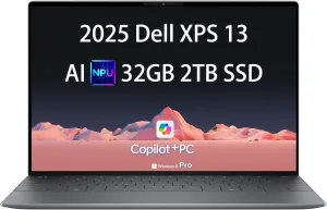 2025 Dell XPS 13 9345 Laptop, Copilot  AI PC (13.4" FHD  120Hz, Qualcomm 12-Core Snapdragon X Elite, 32GB 8848MT/s RAM, 2TB SSD), Thin & Light, 27 Hours Battery Life, IR Webcam, Wi-Fi 7, Win 11 Pro