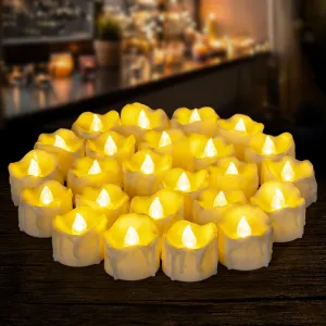 24 Pack LED Timer Tea Lights Battery Operated, Flameless Flickering Electric Timer Votive Candles, Outdoor Flicker Fake Tealight Candles Bulk for Halloween Pumpkin Light Christmas Decorations