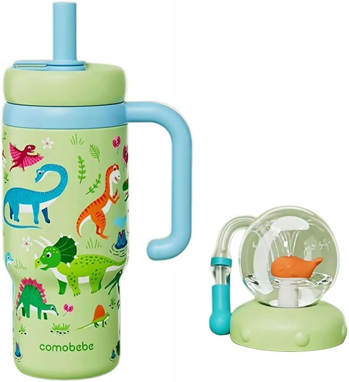 24oz Fountain Tumbler, Stainless Steel Whale Fountain Tumbler with Handle, Insulated Whale Water Bottle, Drinking Cup with Whale Squirt for Outdoor Sport