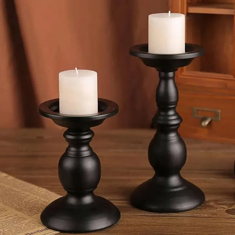2pcs Black Iron Candle Holders for Candlelight Dinner Atmosphere Decoration Set
