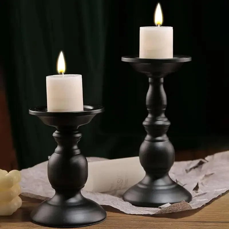 2pcs Black Iron Candle Holders for Candlelight Dinner Atmosphere Decoration Set