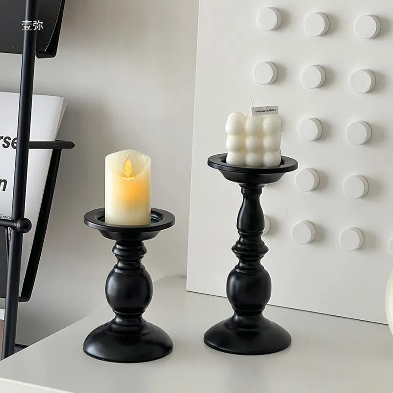 2pcs Black Iron Candle Holders for Candlelight Dinner Atmosphere Decoration Set