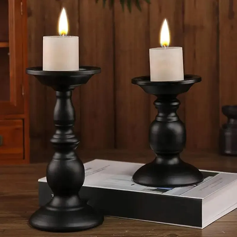 2pcs Black Iron Candle Holders for Candlelight Dinner Atmosphere Decoration Set