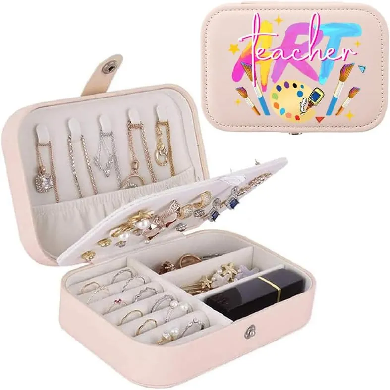 3-In-1 Art Teacher Canvas Tote Bag Grocery Reusable Handbags Jewelry Box and Makeup Bag Set For Teacher Gift