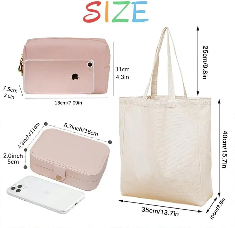 3-In-1 Art Teacher Canvas Tote Bag Grocery Reusable Handbags Jewelry Box and Makeup Bag Set For Teacher Gift
