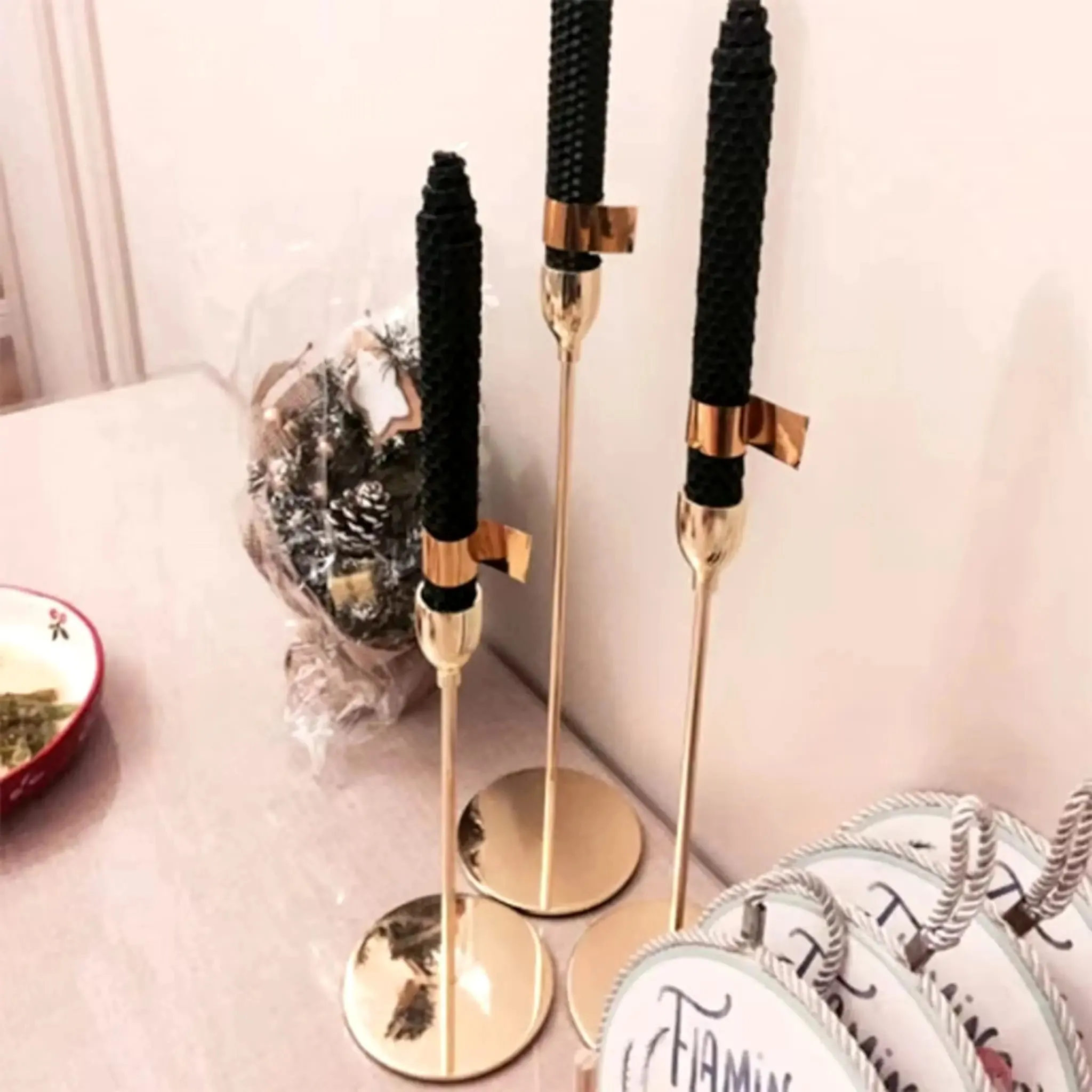 3-Piece Metal Candle Holder Set – Elegant Gold Candlesticks for Home and Event Decor