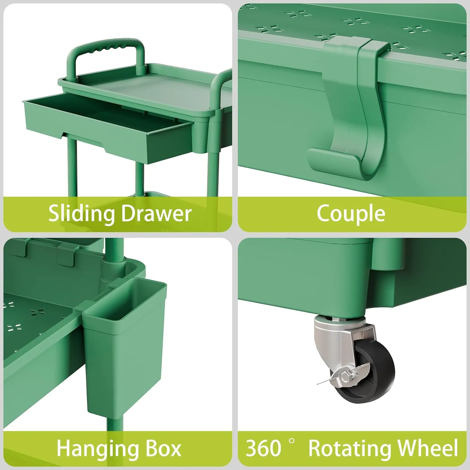 3 Tier Rolling Cart Organizer,Laundry Room Bathroom Organizers and Storage Office Shelves Mobile Shelving Unit Kitchen Trolley Cart with Wheels for Art,Craft,Diaper,Bedside,Snack(Green)