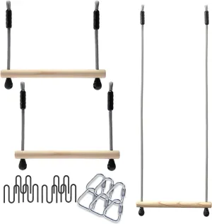 3 Wooden Monkey Bars Expansion Kit for Monkey Line & Gorilla Line Obstacle Courses - Includes Buckles, Carabiners, Durable & Easy Installation, Safe & Secure for Ninja Warrior Training (Grey)