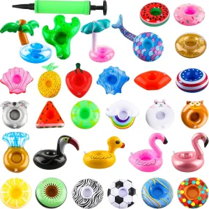 30 Pack Inflatable Drink Holders Pool Cup Coasters Drinking Cup Holder Float with Air Pump for Swimming Pool Beach Holiday Party Favors