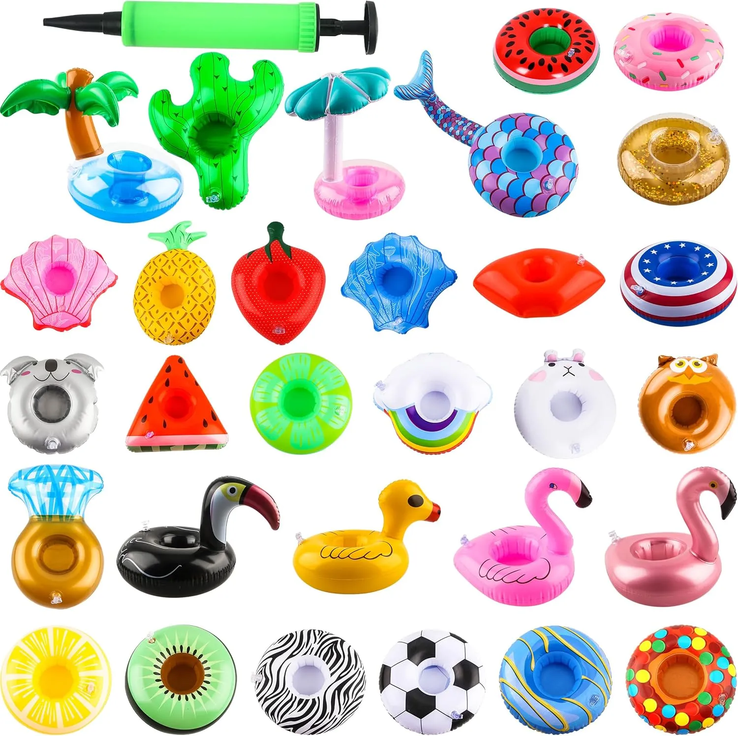 30 Pack Inflatable Drink Holders Pool Cup Coasters Drinking Cup Holder Float with Air Pump for Swimming Pool Beach Holiday Party Favors
