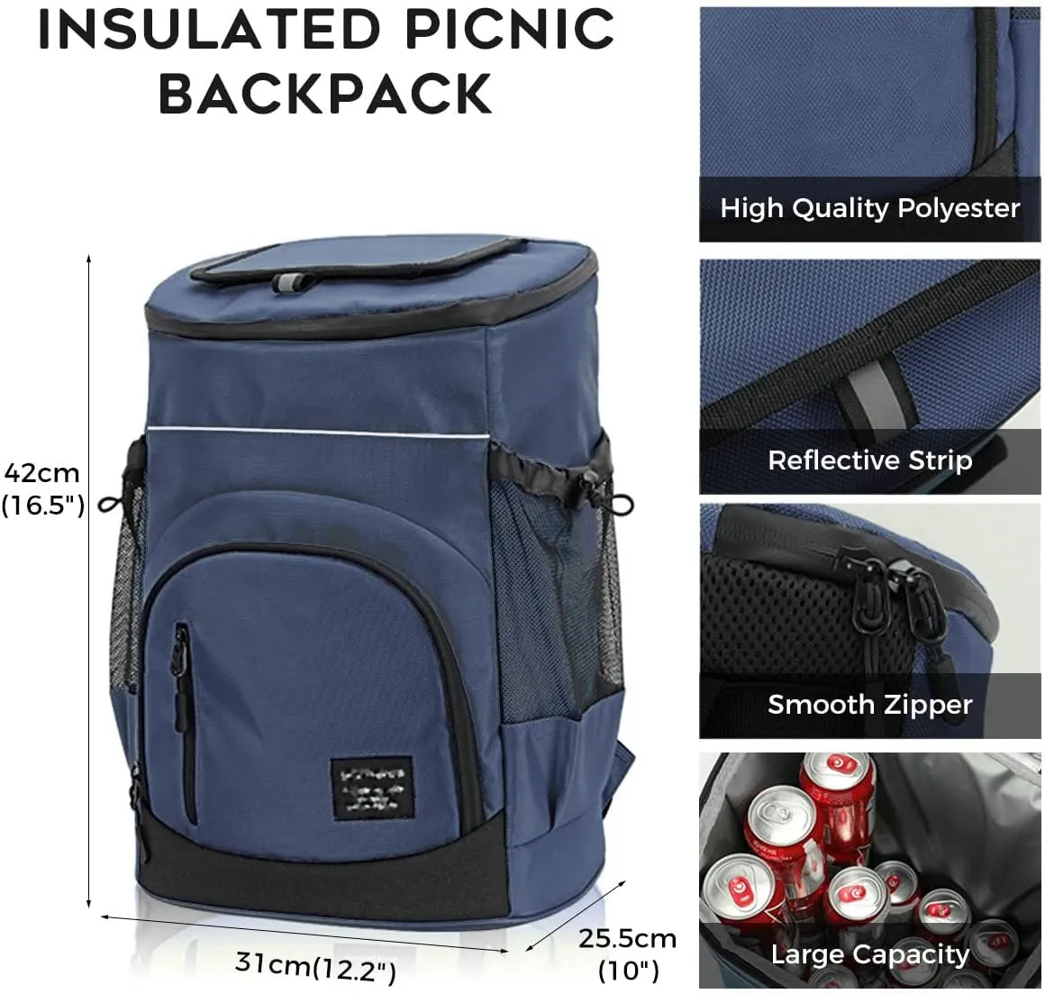 30L Cool Bag Rucksack Insulated BackpackThermal Leakproof Cooler Backpack Picnic Bag Cooler Bag Large Capacity