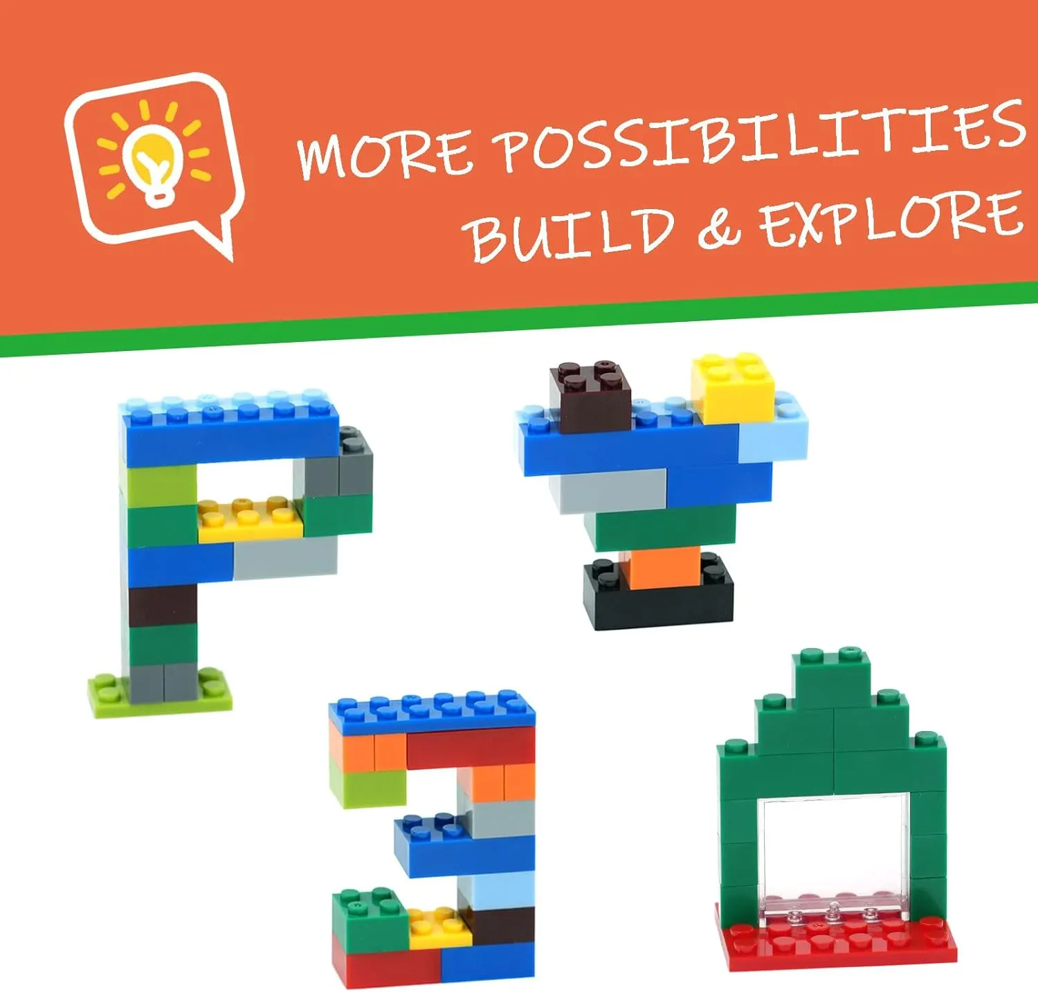310-Piece Building Blocks Set, Creative Classic Bulk Bricks Toy, Transparent Panel Bricks Baseplate, Compatible with All Major Brands