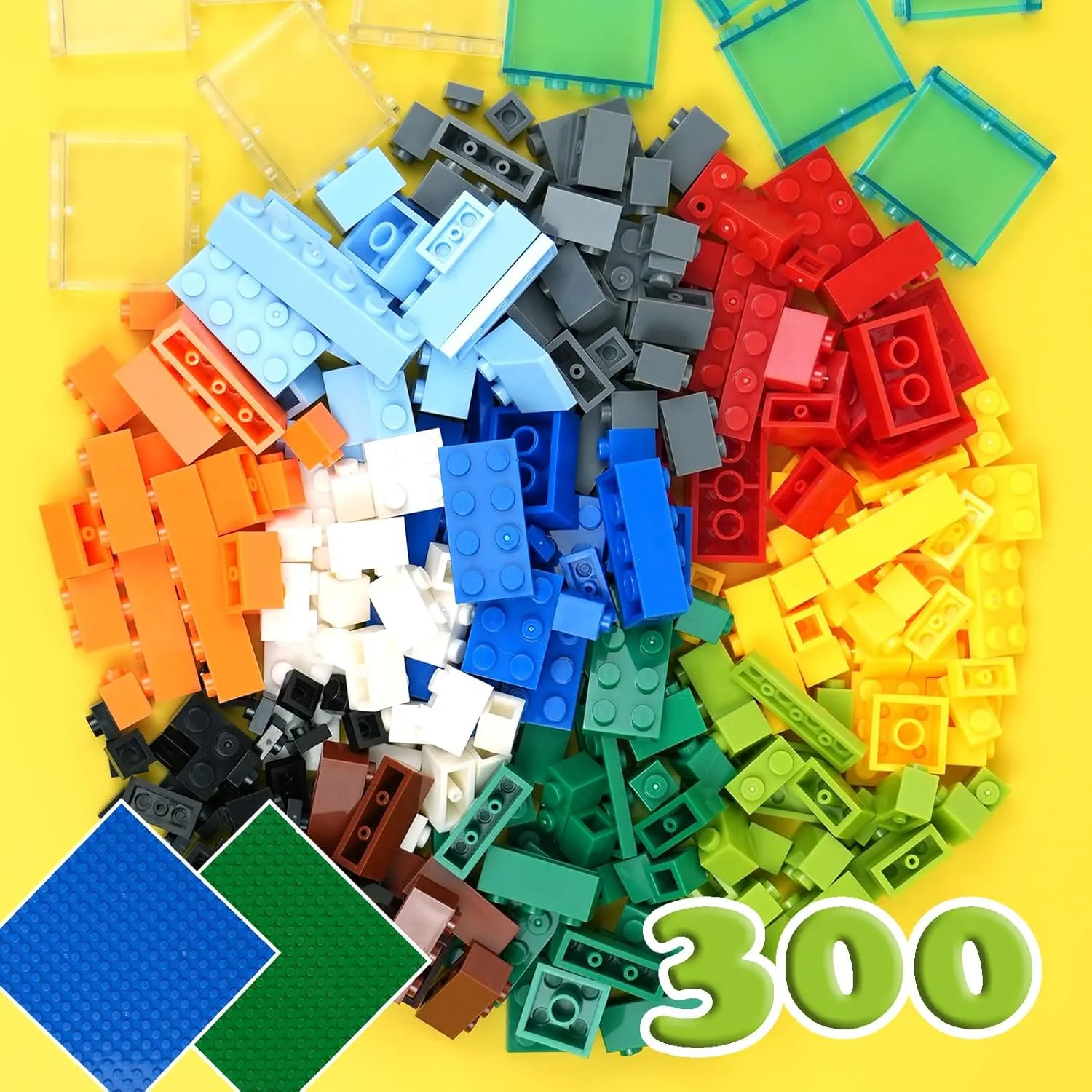 310-Piece Building Blocks Set, Creative Classic Bulk Bricks Toy, Transparent Panel Bricks Baseplate, Compatible with All Major Brands
