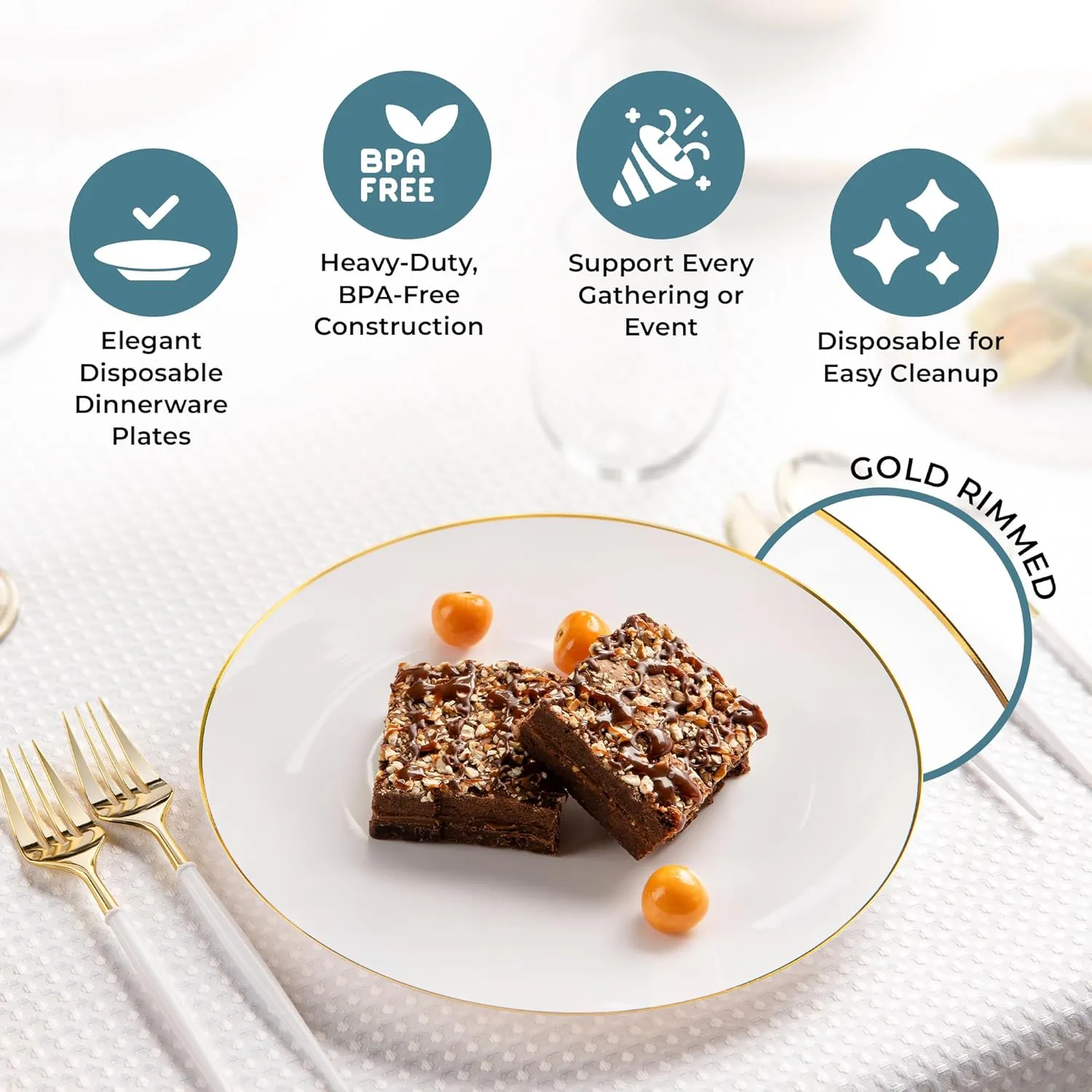 32-Piece Gold Plastic Plates - 16 Dinner, 16 Salad; Party, Wedding & Disposable