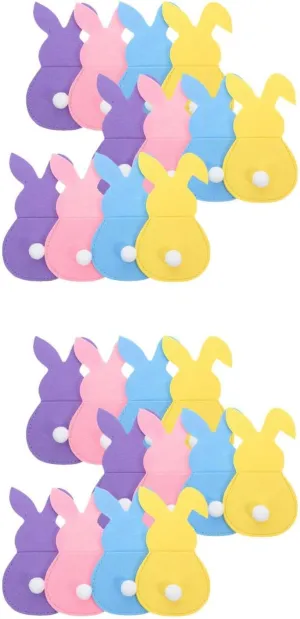 32pcs Easter Bunny Cutlery Pouches Felt Utensil Holders Knife Fork Bags Colorful Table Decor for Party Dinner Holiday Decorations