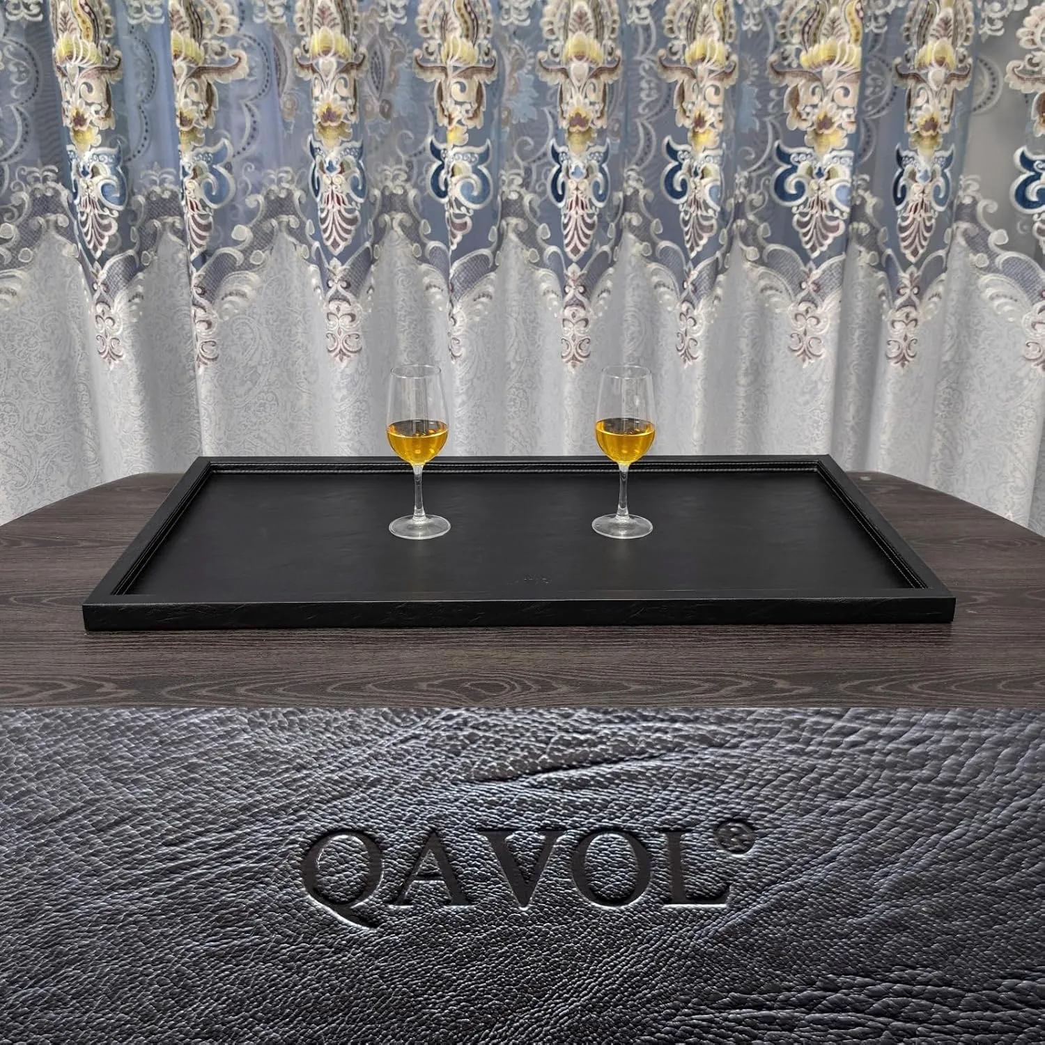 35 * 18 inches High-End Light Luxury Leather Rectangle Oversized Service Tray for Ottoman Tray, Coffee, Food, Family Dinner, Picnic, Party Essentials (Black, 35 * 18 inch)