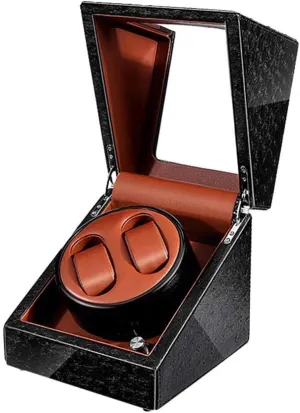 4 6 Automatic Mechanical Watches Box, Led Light Pu Leather Watch Winder- Black,D