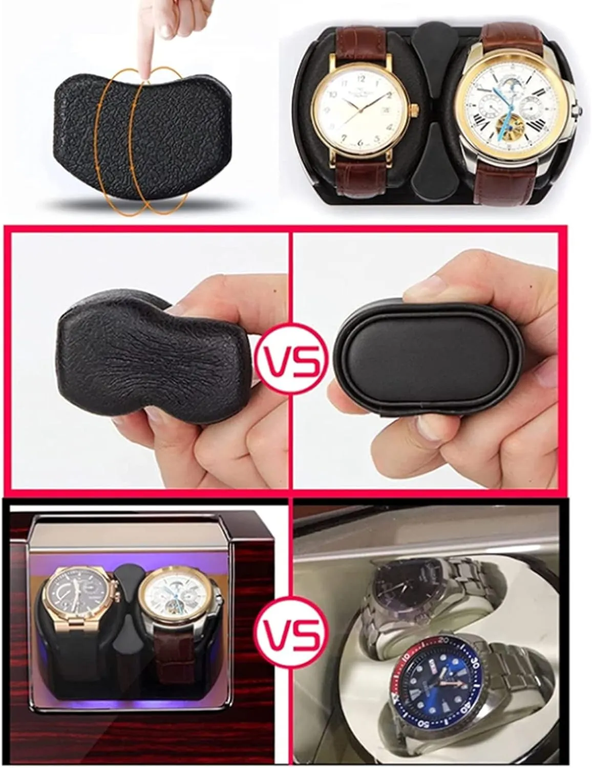 4 6 Automatic Watch Winders Storage Case Watch Box Wooden Silent Motor Five Modes Adjustable Watch Pillows Led Backlight Open Lid And Stop Automatically,Leather 005,Leather 04