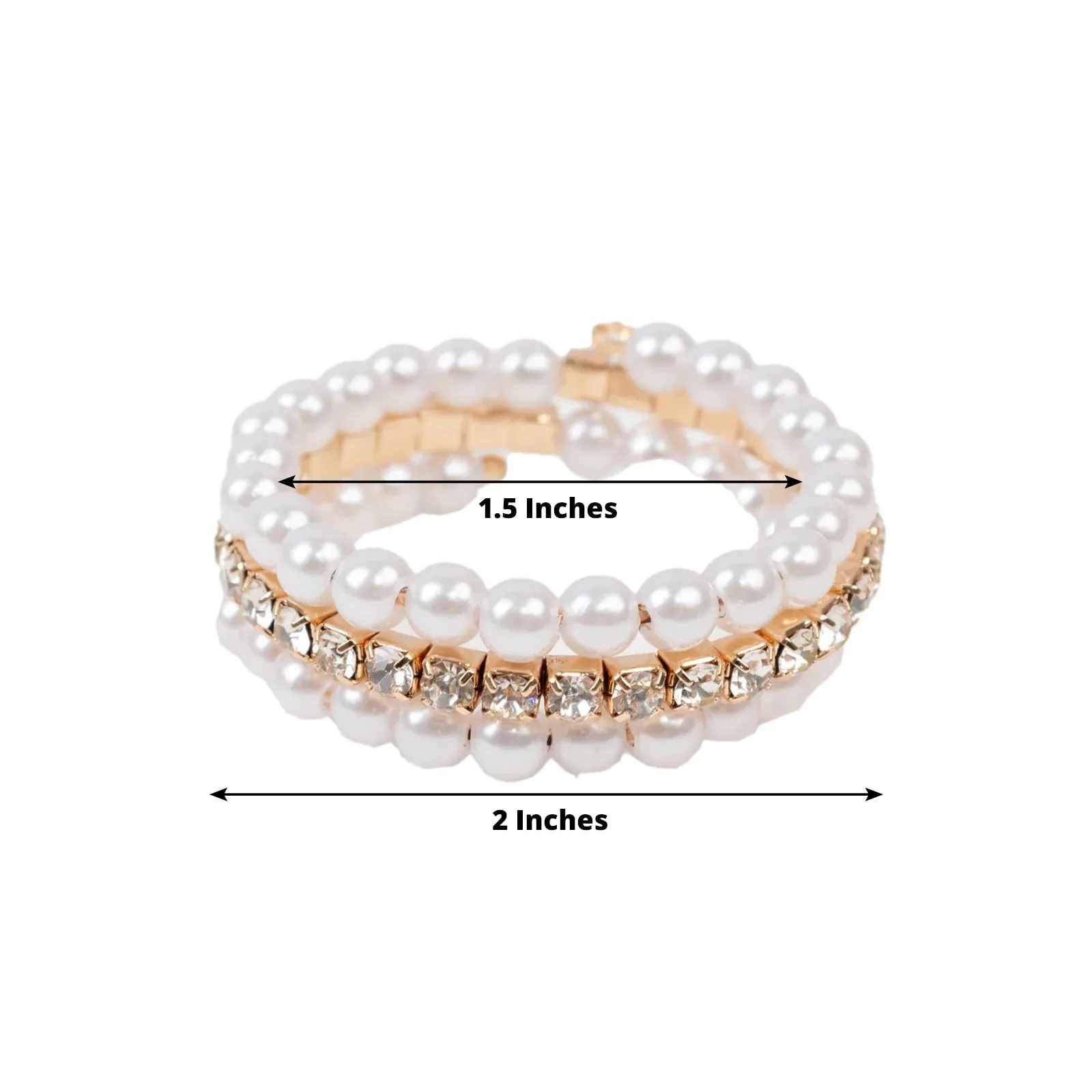 4-Pack White Pearl Rhinestone Napkin Holders, Elegant Round Napkin Rings - 2"