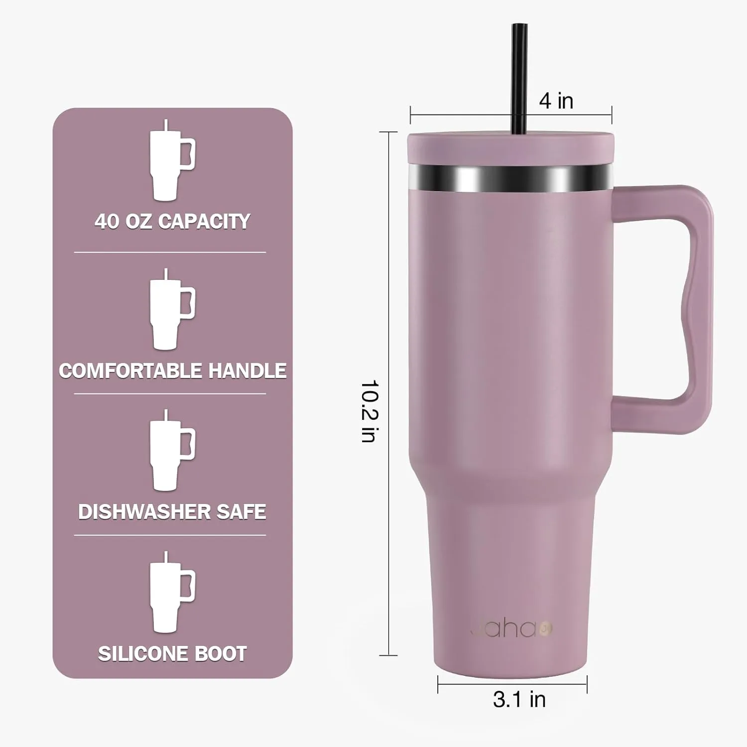 40 oz Purple Tumbler with Handle and Straw Lid, Vacuum Insulated Tumblers Stainless Steel Water Bottle Travel Mug Coffee Cup Spill Proof Leak Proof Tumbler 40 Ounce for Hot Iced Cold Beverages