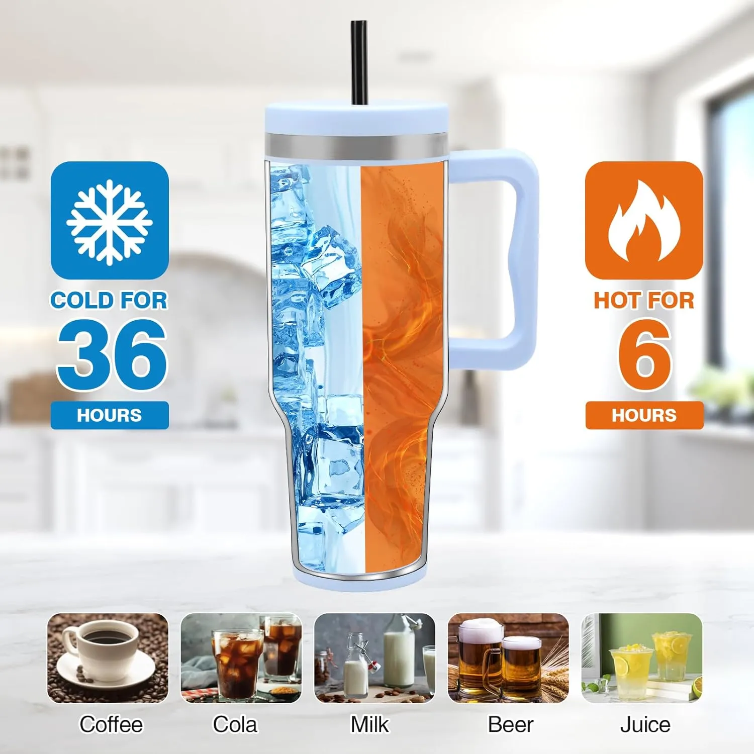 40 oz Purple Tumbler with Handle and Straw Lid, Vacuum Insulated Tumblers Stainless Steel Water Bottle Travel Mug Coffee Cup Spill Proof Leak Proof Tumbler 40 Ounce for Hot Iced Cold Beverages
