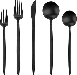 40-Piece Black Silverware Set for 8 Stainless Steel Flatware Set with Knives Forks and Spoons Utensil set, Satin Finish Tableware Cutlery Set, Dishwasher Safe