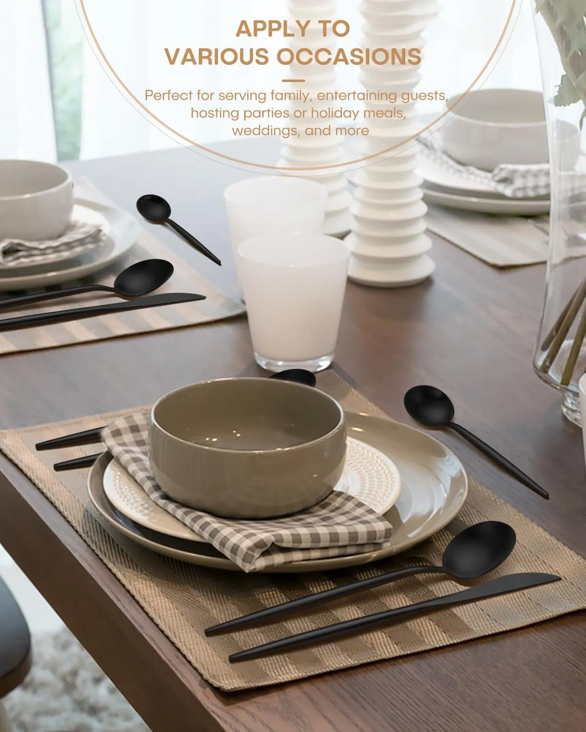 40-Piece Black Silverware Set for 8 Stainless Steel Flatware Set with Knives Forks and Spoons Utensil set, Satin Finish Tableware Cutlery Set, Dishwasher Safe