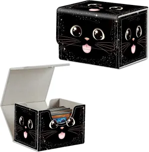 4.13x3.07x3.26 inch Card Deck Box Trading Cards Storage Box with Strong Magnet Premium Case Commander Deck Box Storage Cover for TCG CCG Magic Cards,Cat Face With Stars