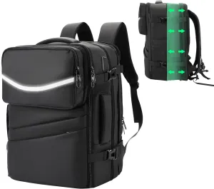 45L Expandable Travel Backpack for Men Women, Airplane Approved Weekender Bag,Waterproof Business Commuting17.3Inch Laptop Backpack,Travel Gifts for Men Women (Black)