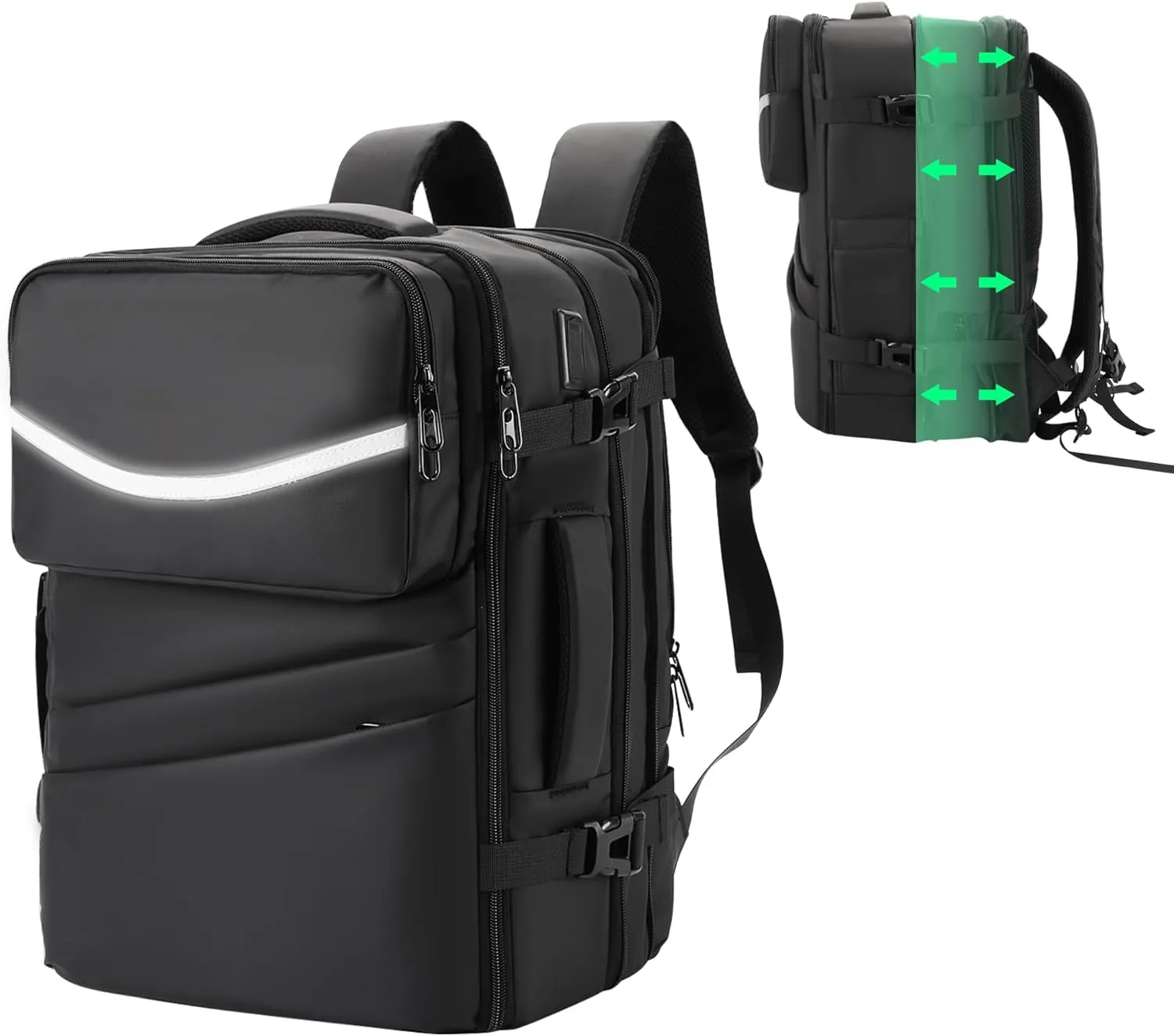 45L Expandable Travel Backpack for Men Women, Airplane Approved Weekender Bag,Waterproof Business Commuting17.3Inch Laptop Backpack,Travel Gifts for Men Women (Black)