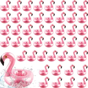 48 Pack Inflatable Flamingo Drink Holder Cute Blow Up Flamingo Cup Holder Coaster Reusable Flamingo Drink Float Inflate for Summer Water Toy Beach Pool Party Favor