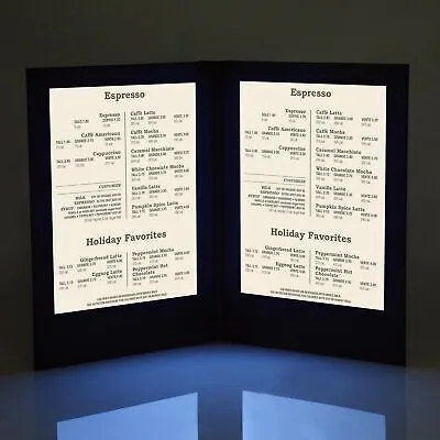 4pcs LED Menu Cover Backlit Wine List Check Bill Holder Double Panel 14x10"
