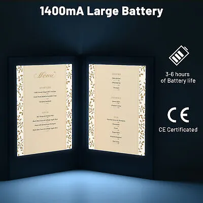 4pcs LED Menu Cover Backlit Wine List Check Bill Holder Double Panel 14x10"