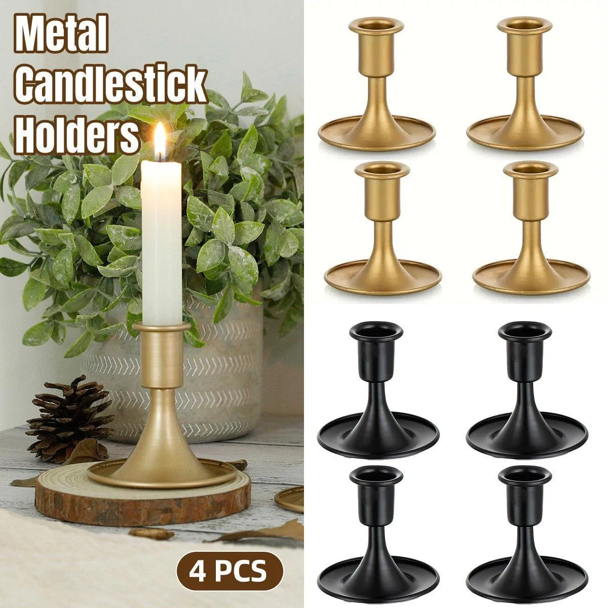 4X Iron Candlestick Stand Candle Holder Retro Style Look Taper Candle Holder