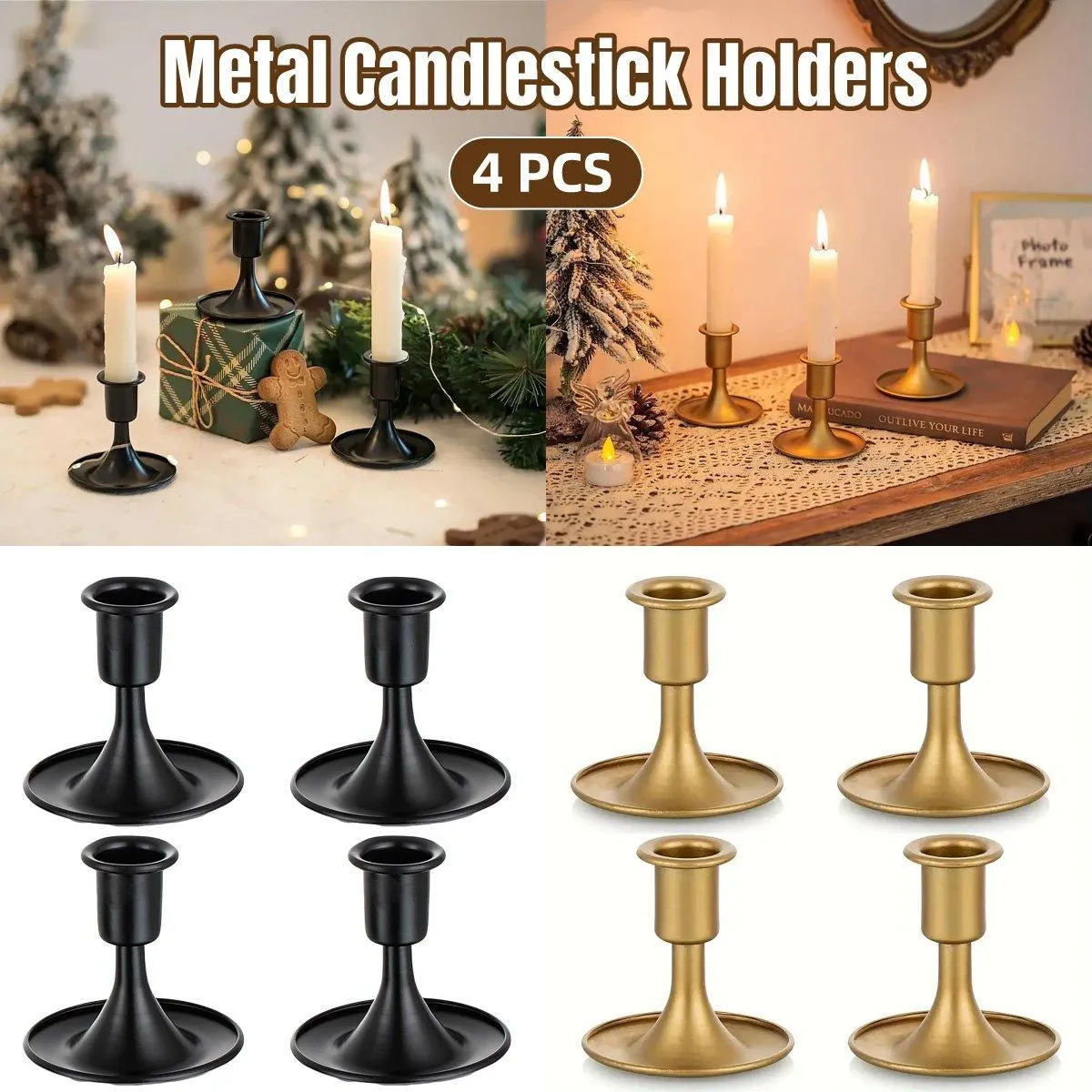 4X Iron Candlestick Stand Candle Holder Retro Style Look Taper Candle Holder
