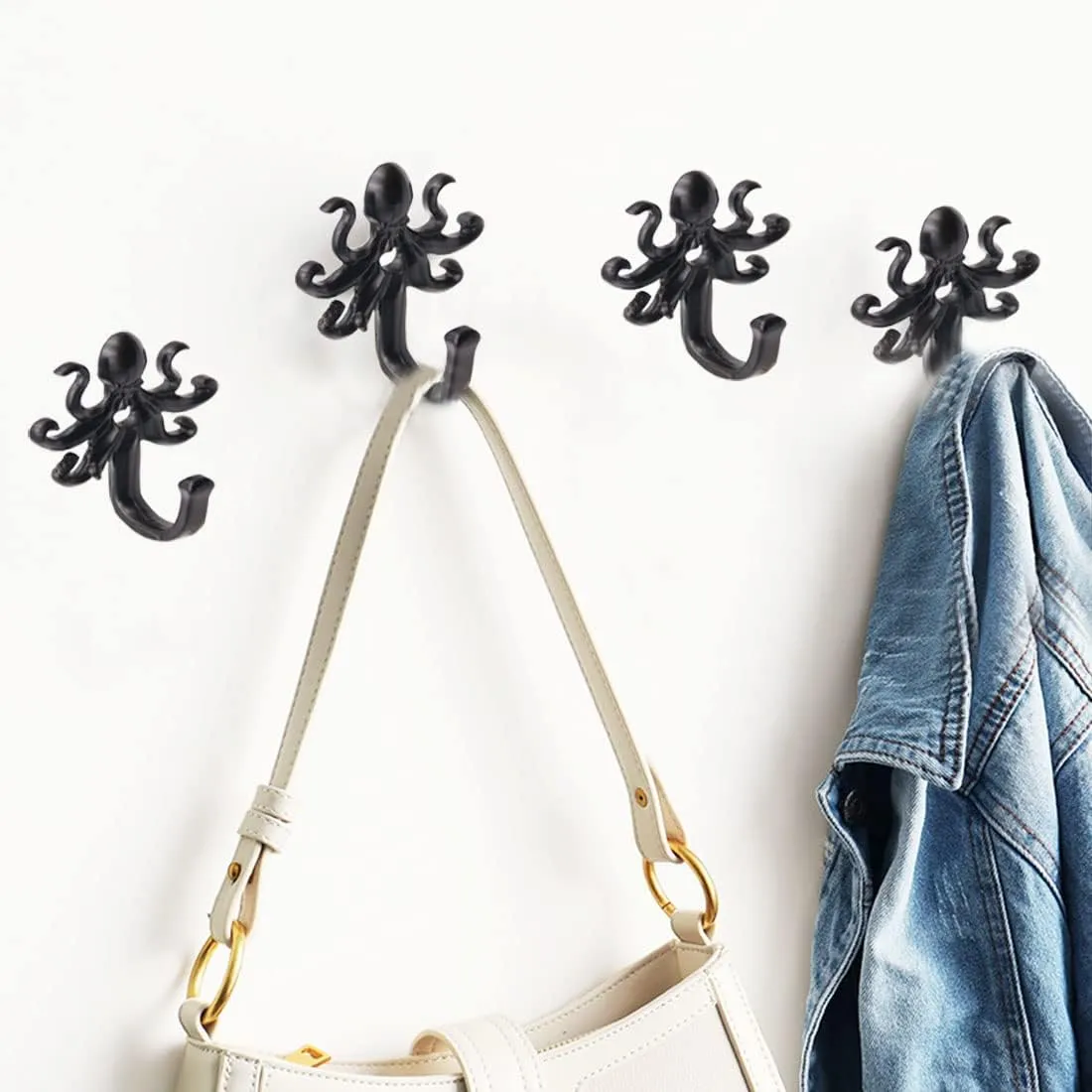 5 Pack Metal Key Holder No Rust Hooks Indoor Outdoor Coastal Hanging Art Wall Decorations Octopus Hooks Retro Garden Wall Decor for Hanging Clothes,Towels,Jackets,Bags (C-Octopus)